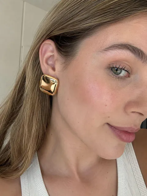 Gold Square Dome Earrings