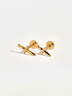 Helix Dagger Cartilage Piercing | Silver & Gold Flat Back