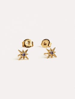 Amethyst Silver Starburst Stud Earrings