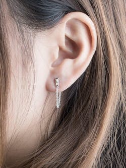 Zirconia Chain Earrings - Stud Chain Earring - Gemstone Earrings - Bridesmaid Gift - Dangling Post Earrings - Minimal Jewelry - STD088DCH