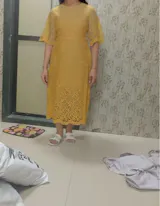 Elegant Yellow Lace Midi Dress