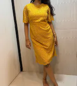 Elegant Yellow Lace Midi Dress