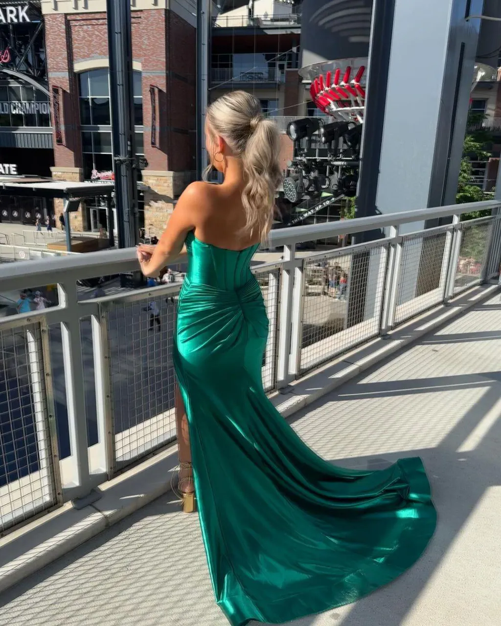 Mermaid Strapless Olive Green Split Satin Prom Dresses LBQ3536 main image 0