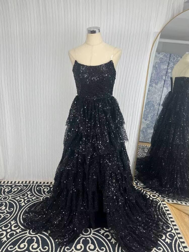 【完売品】Lumignon Riobonborder nermaid dress Luuvis Sparkly A Line Strapless Black Corset Prom Dress with