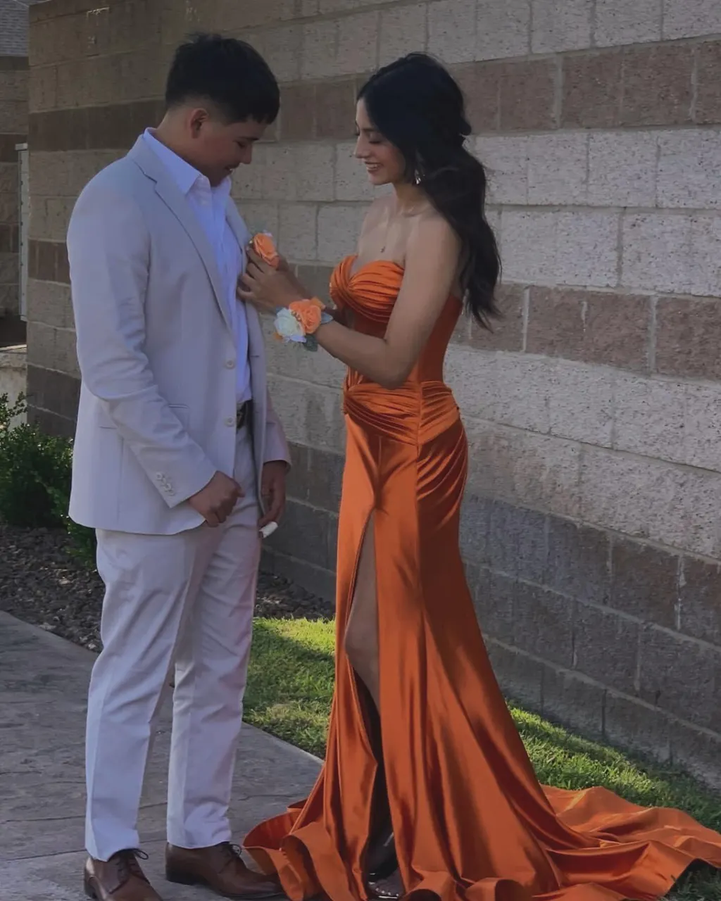 Orange Sexy Halter Satin Mermaid Prom Dress with Long Split