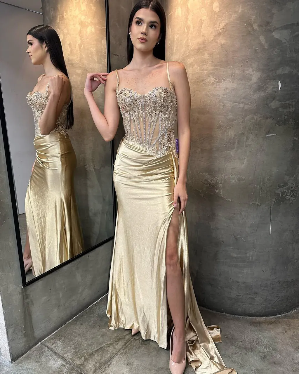 Sexy Mermaid Spaghetti Straps Silver Sequin Slit Long Prom Dress,Evening Dress GG1772 main image 0
