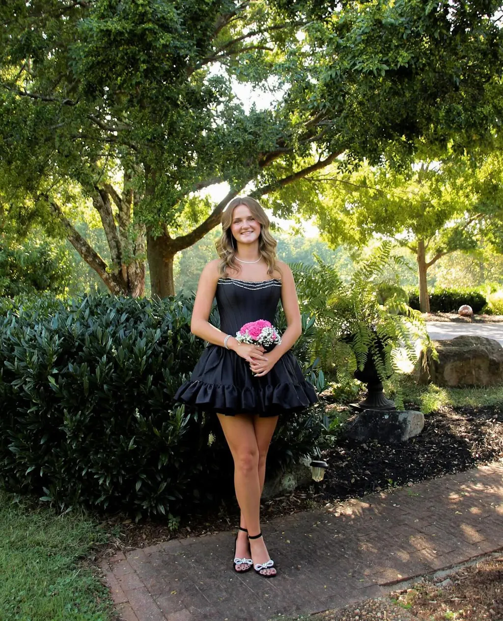 Lumidress Strapless Satin Short Homecoming Dress with Bow and Ruffles
