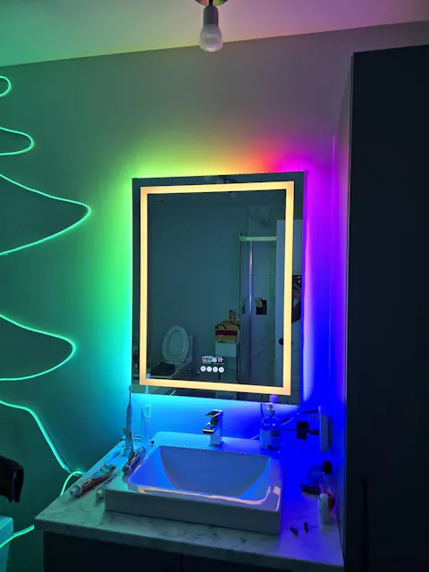 LUVODI Rectangular LED Bluetooth Bathroom Mirror with RGB Backlit