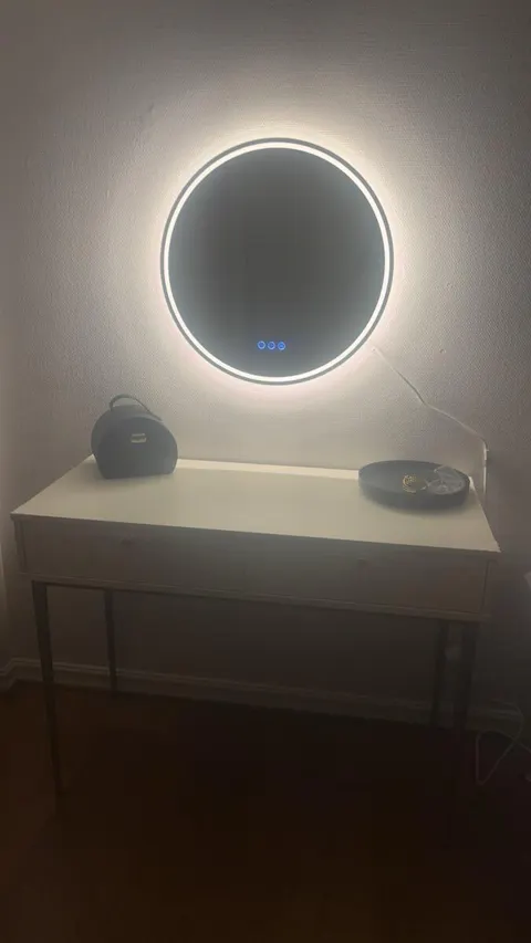 LUVODI Round Illuminated Bathroom Mirror 3 Colors Defogging Smart Mirror(Glowing Outer Edge)