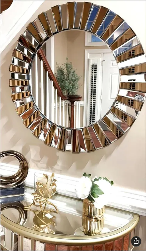 Contemporary Decorative Wall Mirror Round Starburst Mirror w/ Glass Beveled Edge for Living Room