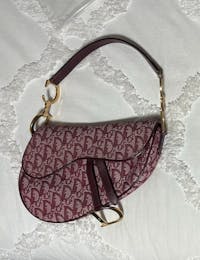 Dior Saddle Vintage Medium Red Burgundy Monogram Oblique Shoulder Bag 2002
