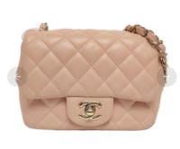 Chanel Mini Square Classic Flap Almond Pink Lambskin Leather Gold-tone Hardware