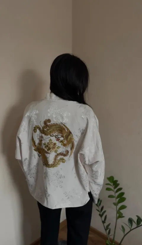 White Phoenix Embroidered Silk Tang Jacket – Reversible Mulberry Silk | LUXE ORIENTA