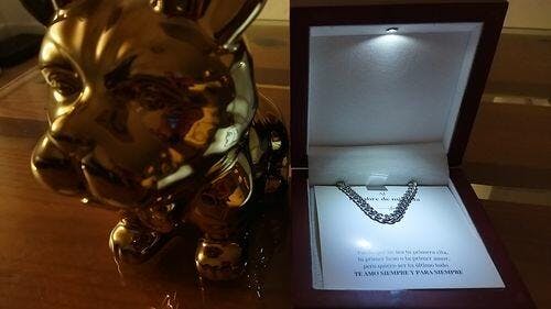 Collar Cuban Style® Plateado para mi Hombre (con carta dedicada y Caja con Luz)