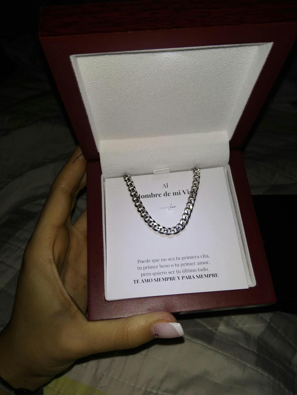 Collar Cuban Style® Plateado para mi Hombre (con carta dedicada y Caja con Luz)