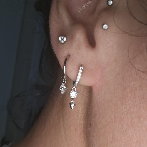 Selene Silver Huggie Drop Earrings