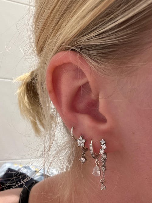 Fleur Silver Huggie Drop Earrings