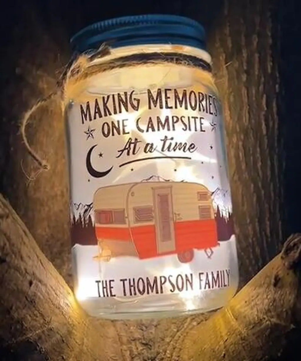 Home Is Where You Park It - Camping Personalized Custom Mason Jar Light - Gift For Couple, Husband Wife, Camping Lovers