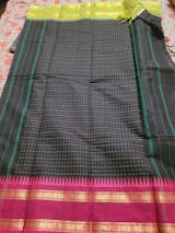 Karthigai silk cotton plus buttas body with ganga jamuna border - Black