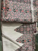 Pastel Blush Pink - Rukmani - Premium Tussar Silk with Ajrakh Pallu and Blouse   - Perfect for Office Wear