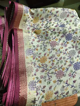Beige with Winered - Premium Vasundra Printed Silk with Floral Prints and Zari Border - Best for Casual Wear