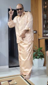 Textured Weave Japan Silk Dhoti Set - Sand Stone