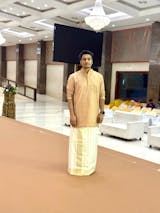 Premium Men's Checkered Pure Cotton Dhoti Set - White