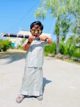 Kids Premium  Japan Art Silk Dhoti Set  - Steel Grey