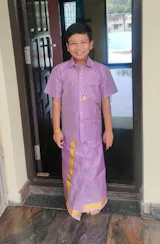 Kids Premium Silk Dhoti Set - Dark Lavender