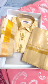 Luxury Aari Work Wedding Silk Dhoti Set 4 (HandCrafted) -(DESPATCH TIME 15 DAYS)