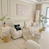 Milky White Chenille Straight 3-4 Seater Sofa