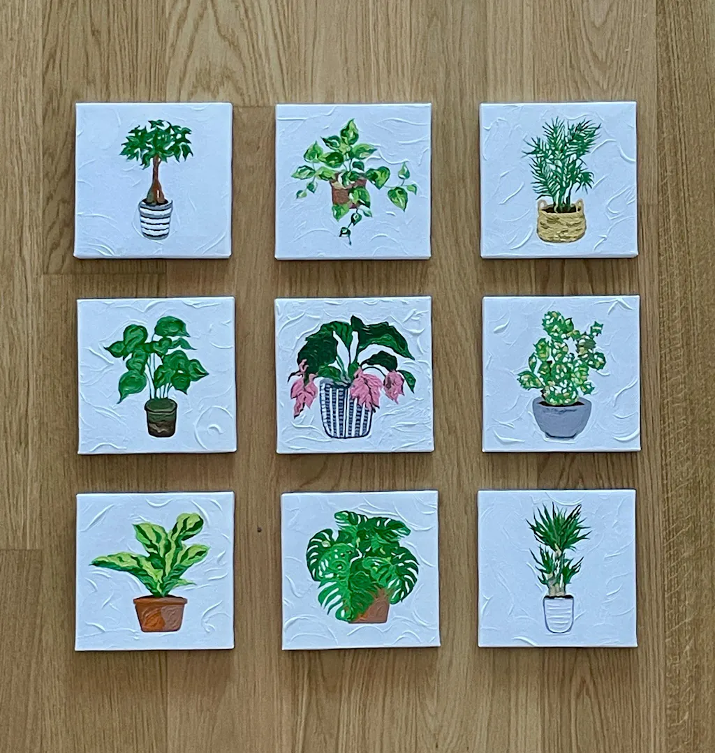 Mini Paint by Numbers Series 'Green Plants' - 9-in-1 Set (6"x6" / 15x15cm)