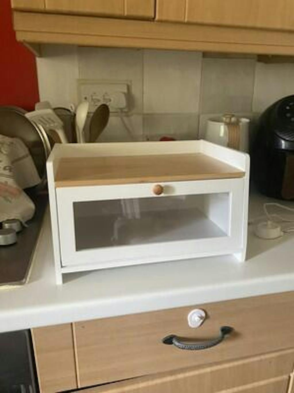 White Bamboo Single-Layer Bread Bin with Top Shelf