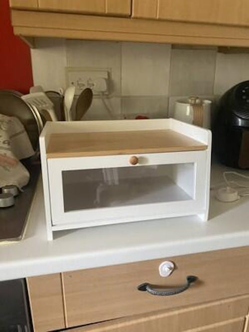 White Bamboo Single-Layer Bread Bin with Top Shelf