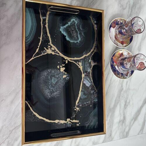 Rectangle Agate Theme Tray and Drink Coasters Set