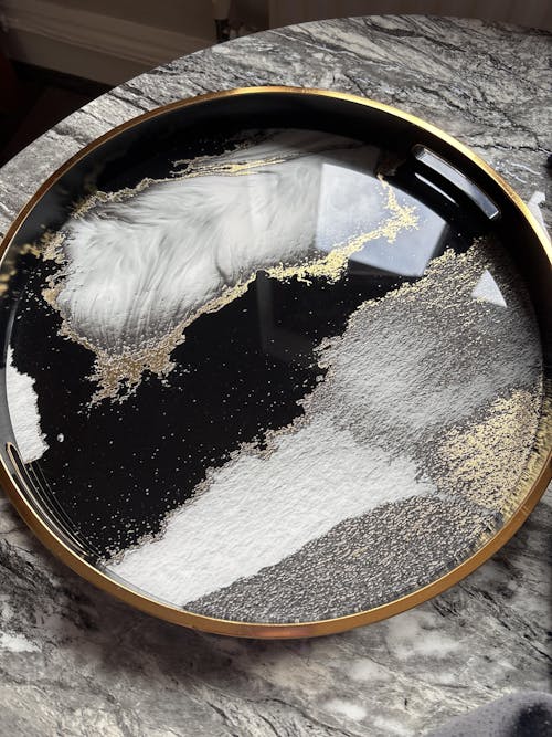 Round Black Abstract Drinks & Candle Tray