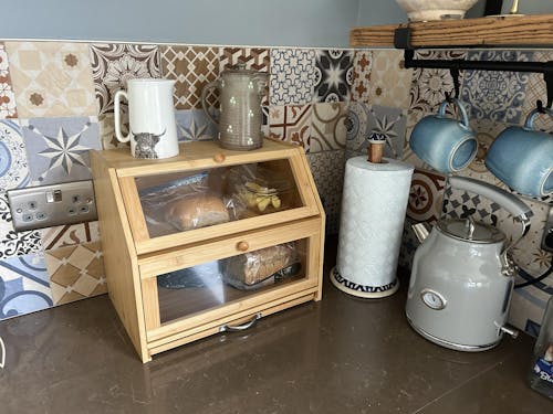 Large 2-Compartment Bamboo Bread Bin with Sliding Chopping Board