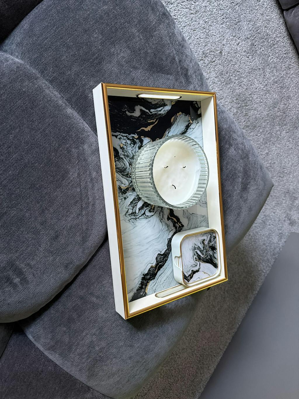 Rectangular White Tray & Coaster Set