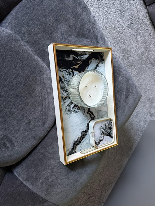 Rectangular White Tray & Coaster Set