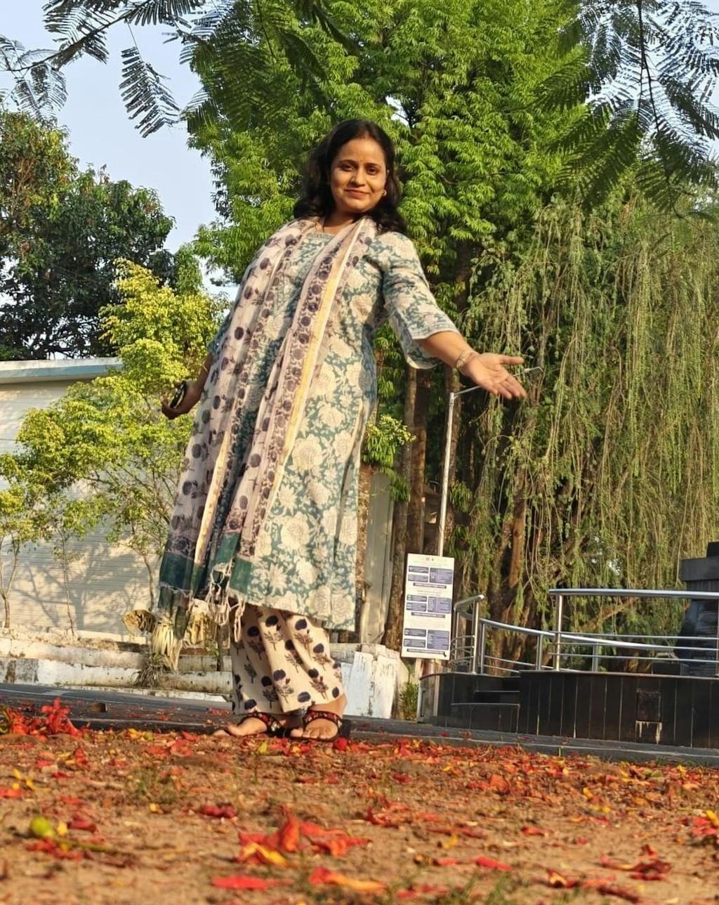 Sanganeri Persian Green Aline Kurta with Pant and Dupatta. (set of 3)