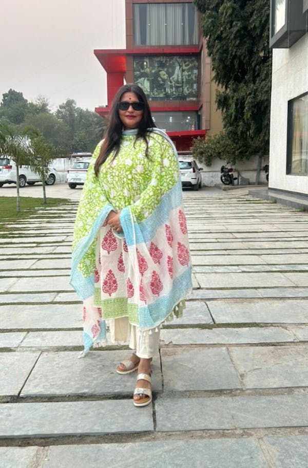 Red Hand-Block Print Anarkali Suit with Dupatta (Set of 3)