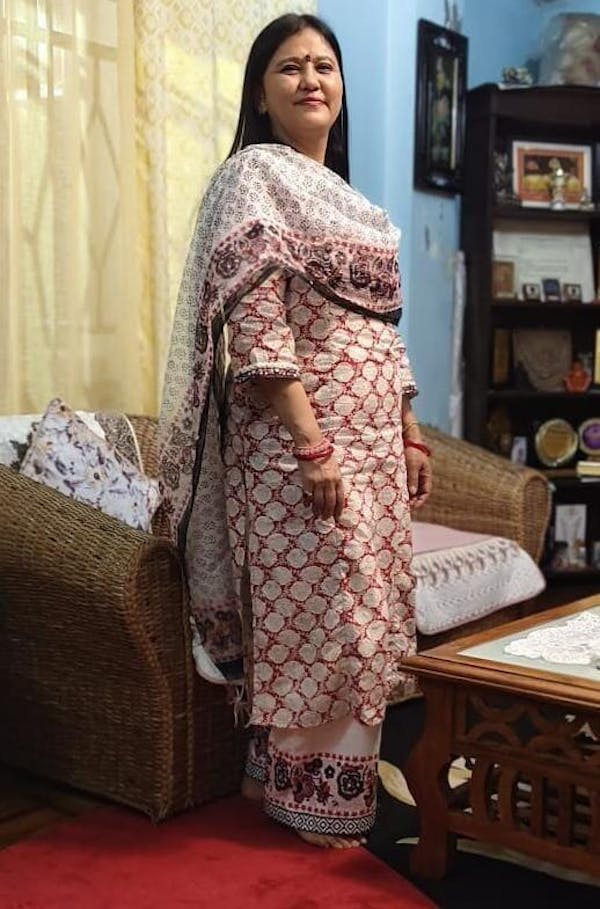 Red Sanganeri hand Block Print Kalidar Suit Set (set of 3)