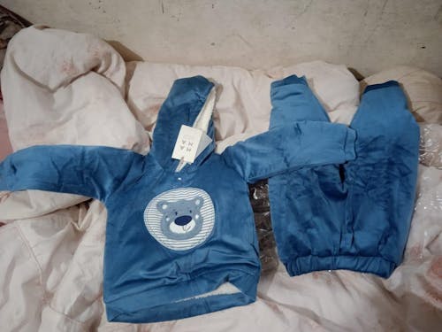 Teddy Bear Patch Velvet Winter Co-ord Set with Sherpa - Aqua