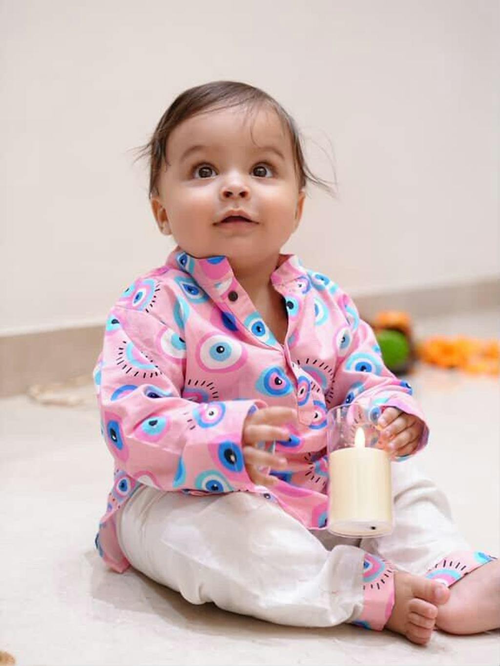 Pink Evil Eye Cotton Kurta Set