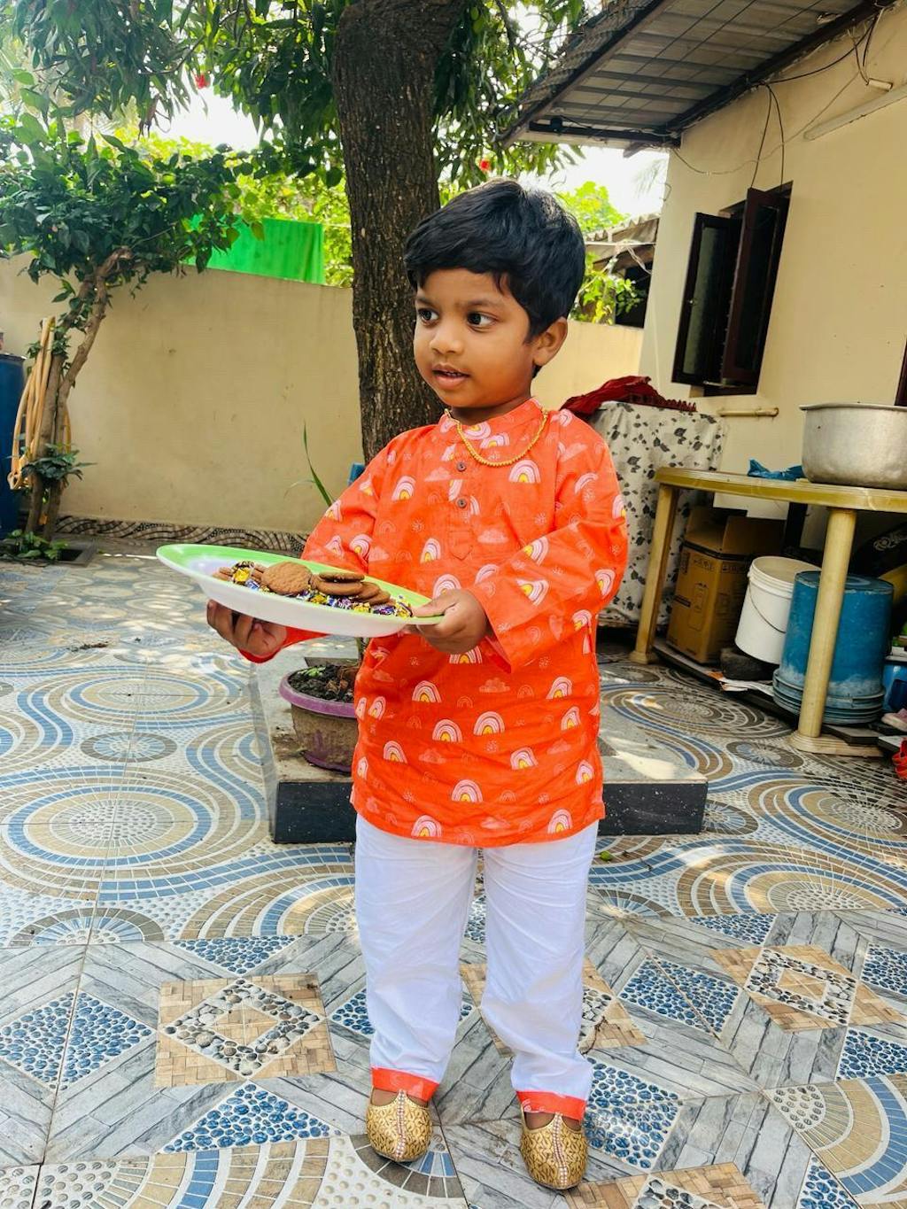 Orange Rainbows Cotton Kurta Set