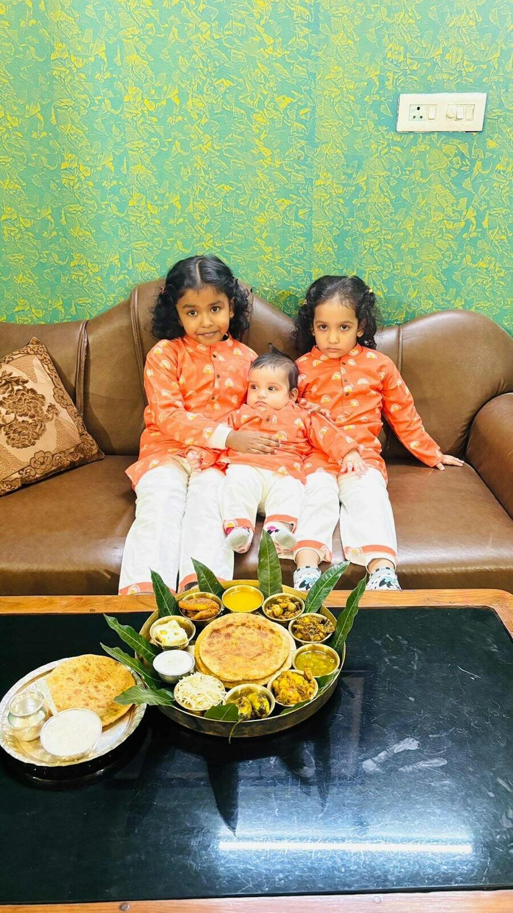 Orange Rainbows Cotton Kurta Set