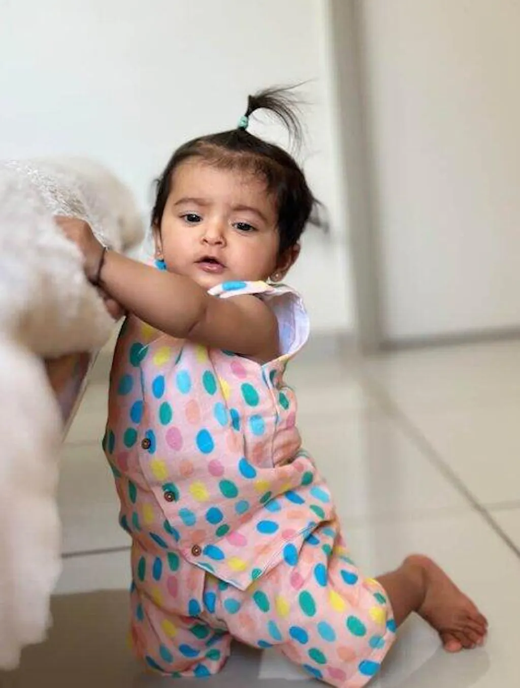 Colorful Polka Muslin Jhabla Top with Shorts