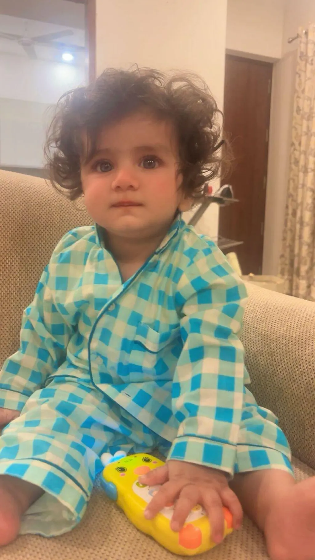 Blue Gingham Full Sleeves Night Suit