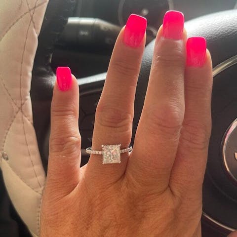 2.00 CT Princess Cut Hidden Halo Moissanite Engagement Ring