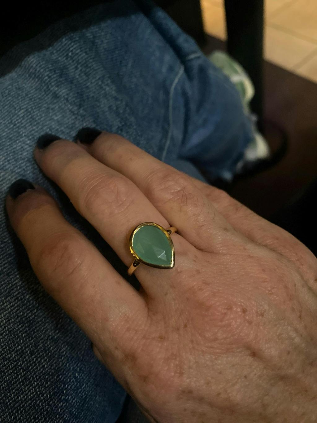 Lia Aqua Chalcedony Gold Ring ~ 18k Gold Plated ~MR028